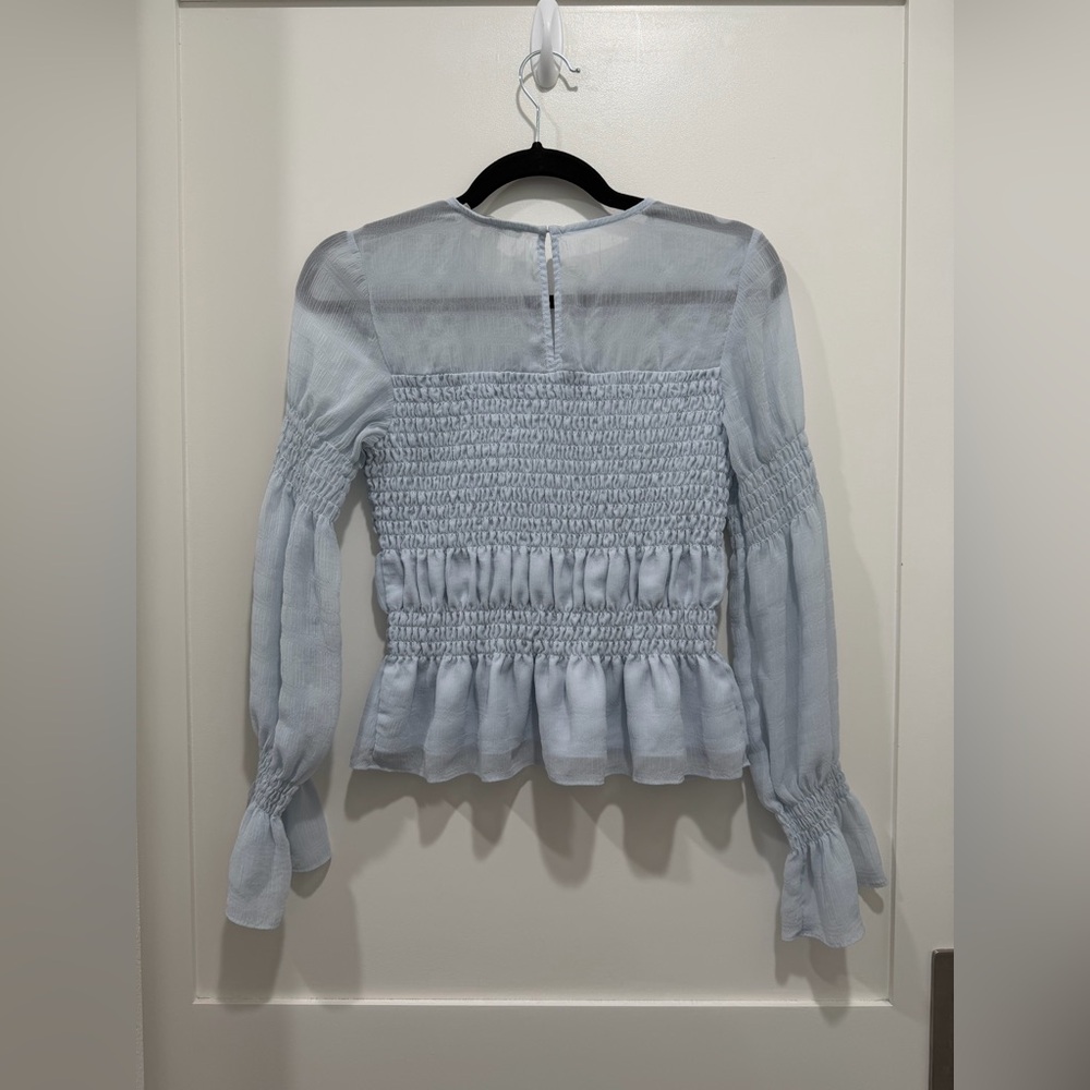 All Saints Light Blue Smocked Peplum Blouse - Picture 5 of 8